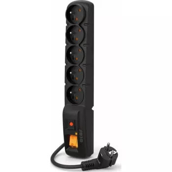 Overspanningsbeveiliging-stekkerdoos Acar F5 — 5 stopcontacten, 1 m kabel, zwart
