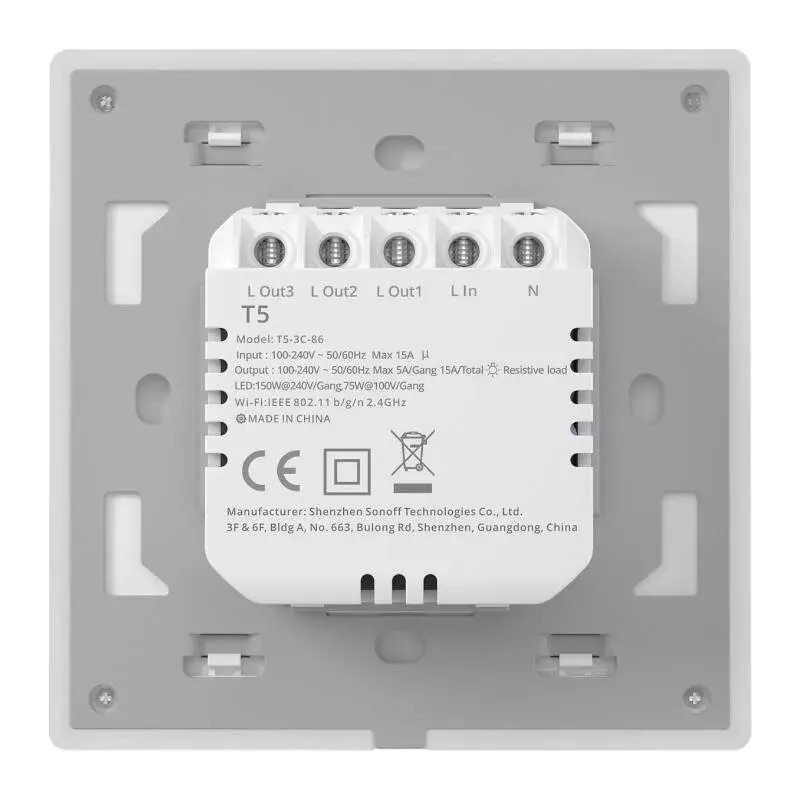 Wand-smart-schakelaar Sonoff T5 3C 3-kanaals Wi-Fi touch (inbouw)