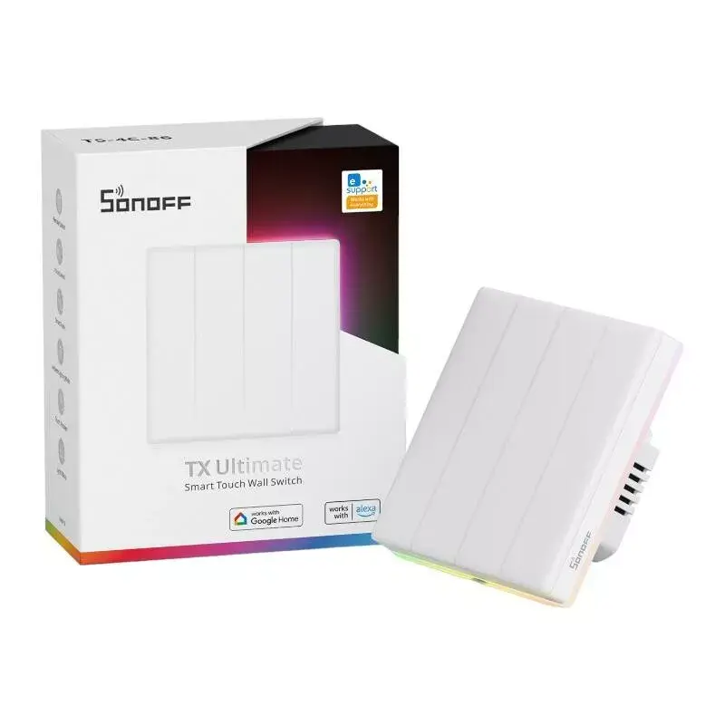 Wandgemonteerde slimme WLAN-touchschakelaar Sonoff T5 4C 4-kanaals (T5-4C-86)