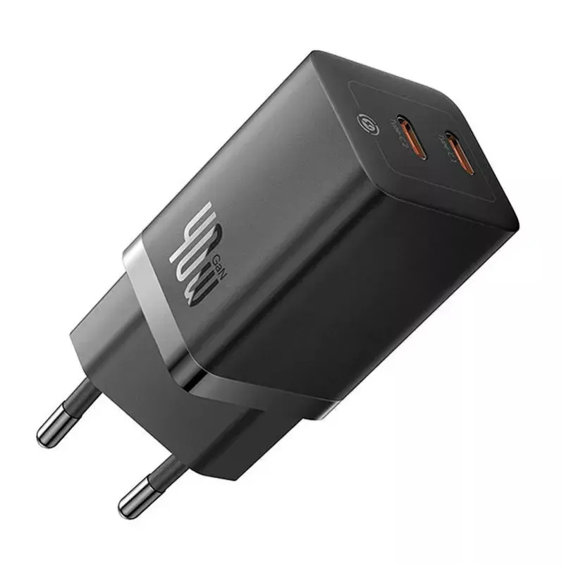 Baseus wandlader GaN5 40 W, 2x USB-C (zwart)