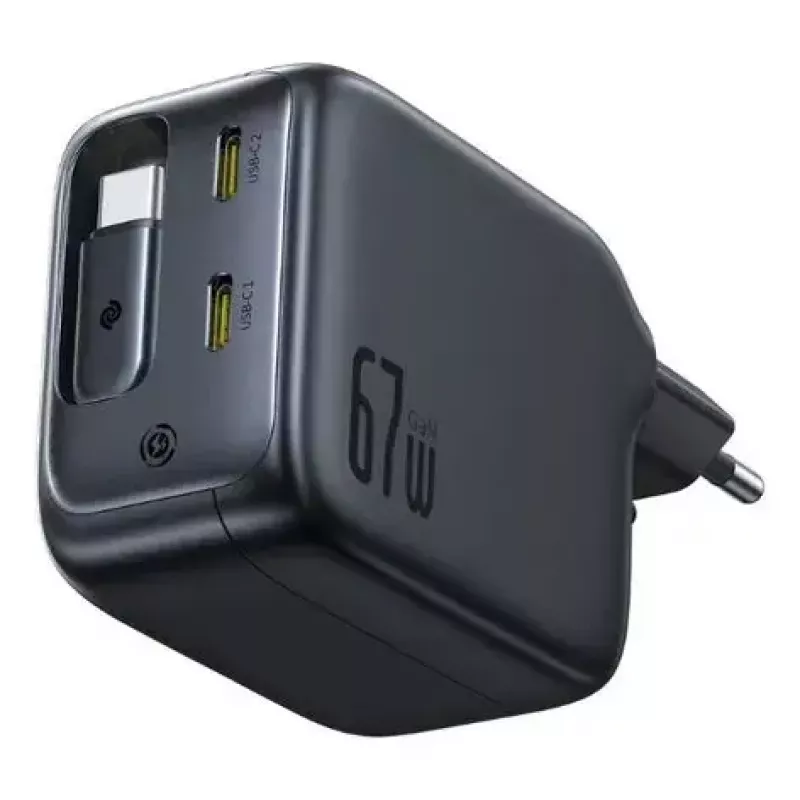 Oplader Baseus EnerCore CJ11 snellader 3C 67W — 3× USB-C, AC-ingang, zwart