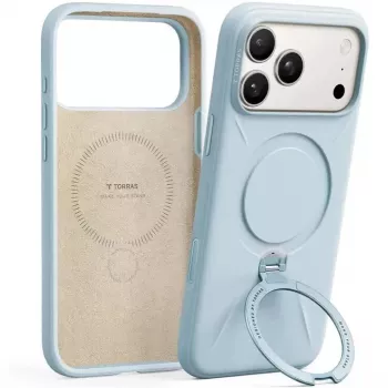 Telefoonhoes Torras Ostand Spin Softune Series voor iPhone 17 Pro in babyblauw
