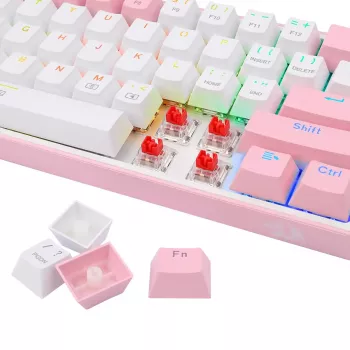 Mechanisch toetsenbord REDRAGON K617-Fizz RGB – bedraad USB, roze/wit, 1,5 m kabel