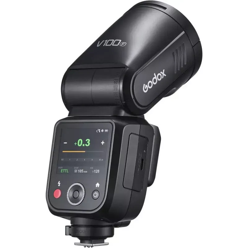 Flitser Godox V100-F voor Fujifilm — draagbare lithium-ion opsteekflitser