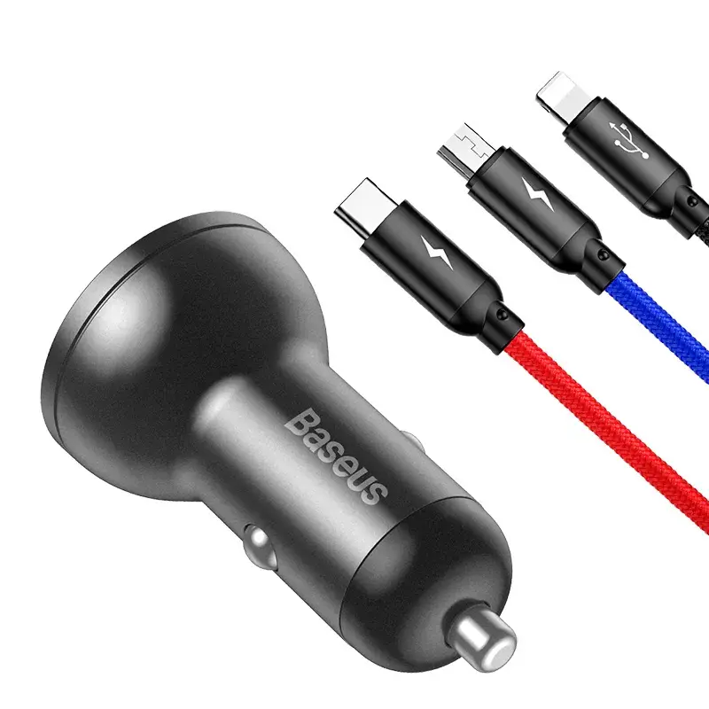 Auto-USB-oplader Baseus AB2XUSBAKBK — 2× USB 2.0, 4,8 A, sigarettenaansteker-voeding, zwart/grijs