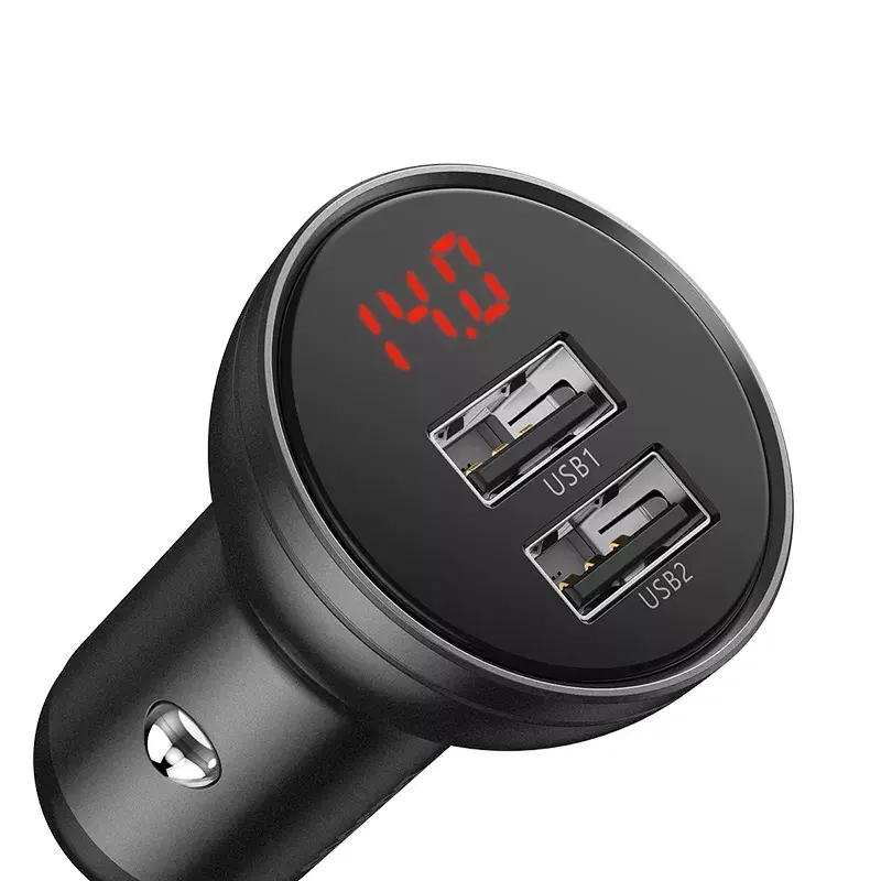 Auto-USB-oplader Baseus AB2XUSBAKBK — 2× USB 2.0, 4,8 A, sigarettenaansteker-voeding, zwart/grijs