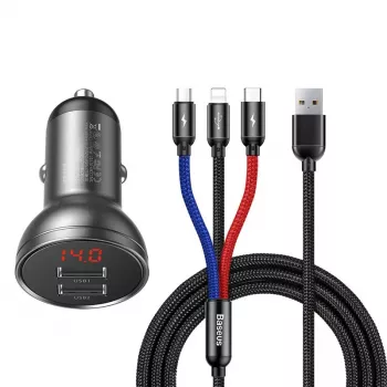Auto-USB-oplader Baseus AB2XUSBAKBK — 2× USB 2.0, 4,8 A, sigarettenaansteker-voeding, zwart/grijs
