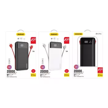 Powerbank Dudao K1Pro 20000 mAh 15 W met 4 geïntegreerde kabels, zwart