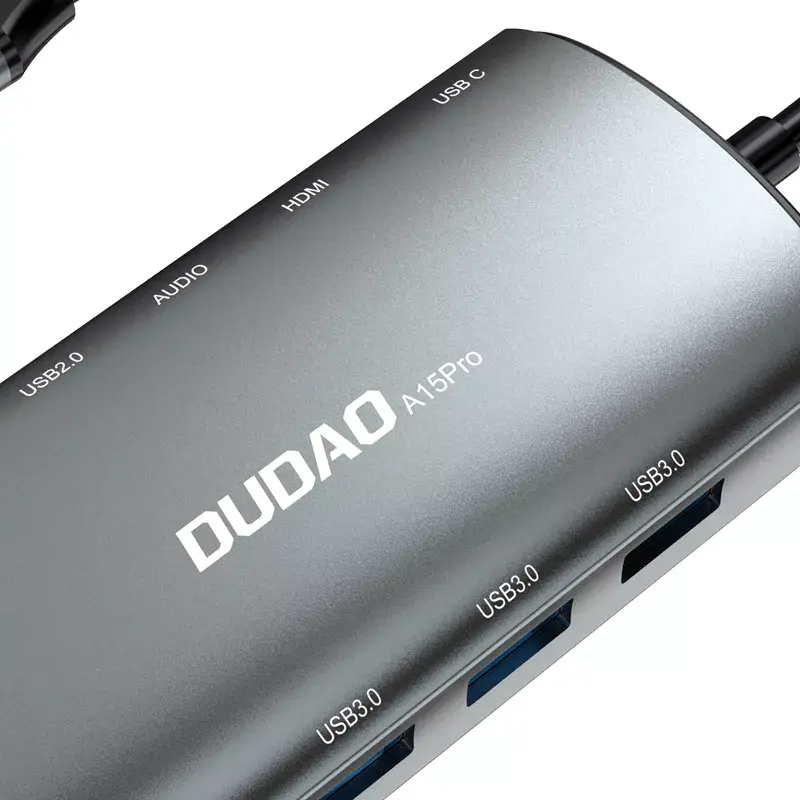 Laptopdock DUDAO A15PRO bedraad USB 3.2 Gen 1 Type-A Type-C grijs