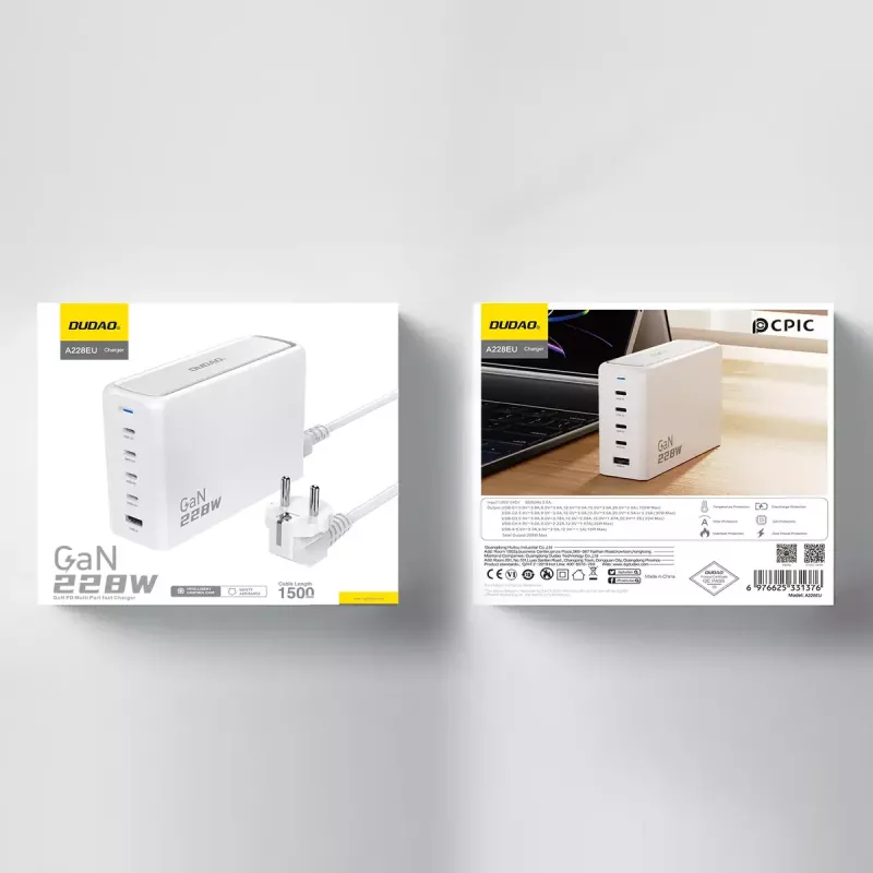Oplader DUDAO A228EU 228 Watt GaN 4x USB-C 1x USB-A