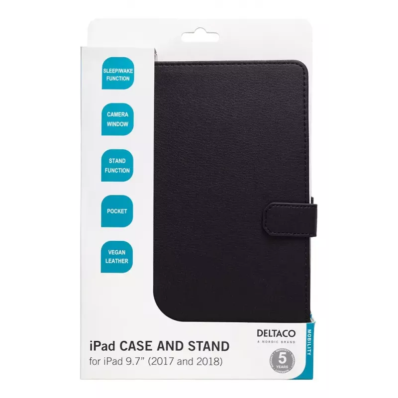 Tablethoes DELTACO IPD-2017-2 folio voor iPad 9,7 inch (2017/2018), leer, standmodus