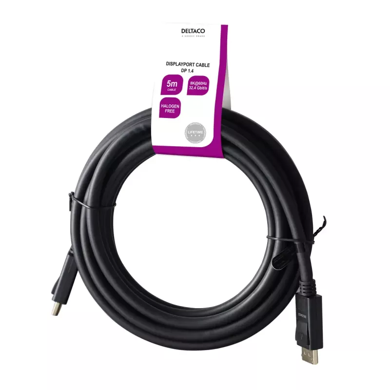 DisplayPort-kabel Deltaco DP8K-1050-LSZH 5 m zwart