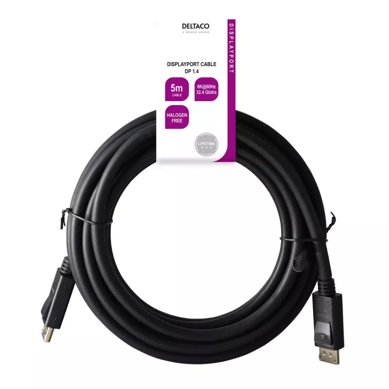 DisplayPort-kabel Deltaco DP8K-1050-LSZH 5 m zwart