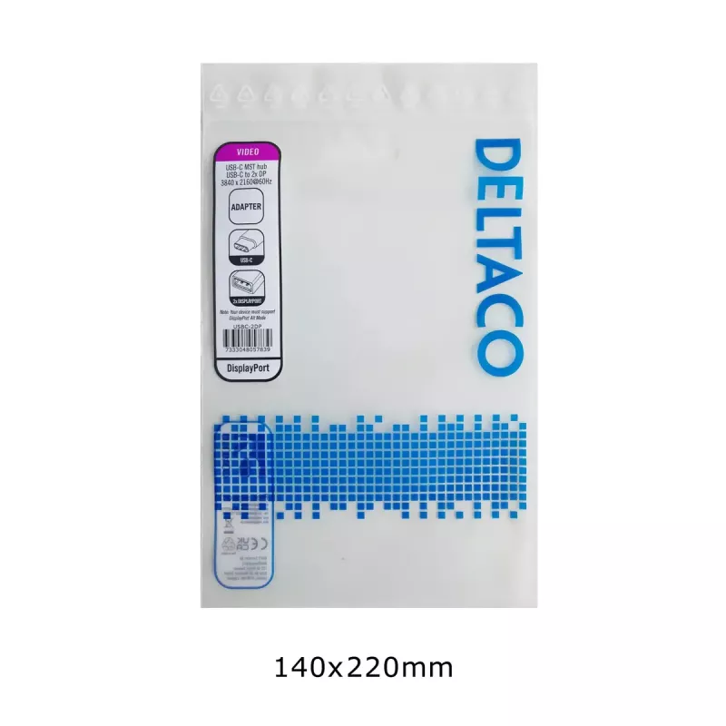 Deltaco USBC-2DP videokabel-adapter 0,1 m USB Type-C 2 x DisplayPort zwart