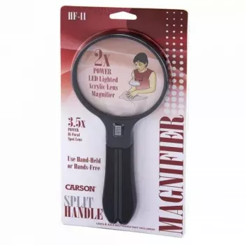 Loep Carson Split Handle HF-11 — 3,5x handloep, zwart/transparant, AAA-batterij