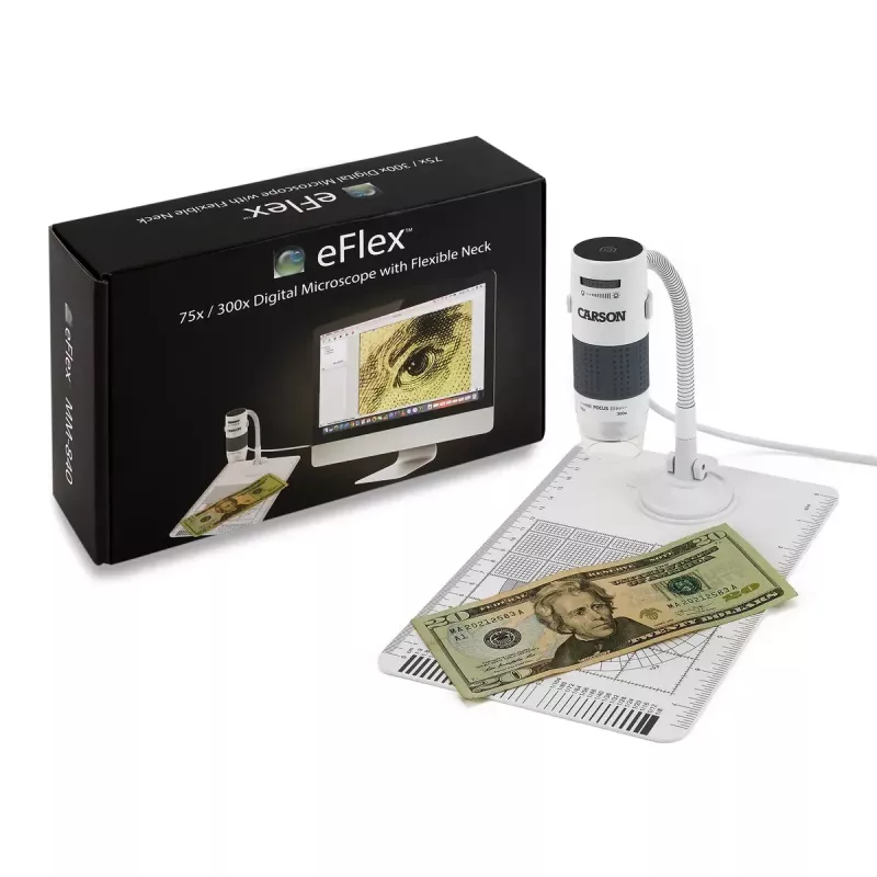 Digitale microscoop Carson EFLEX 300x, 75–300× vergroting, 1600×1200 camera, grijs/wit