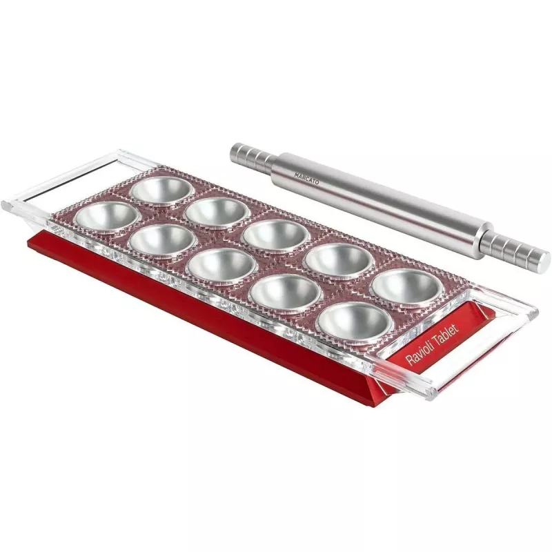 Ravioli-tablet Marcato RT-RSO rood — handmatige raviolivorm, compacte handpers voor gevulde pasta