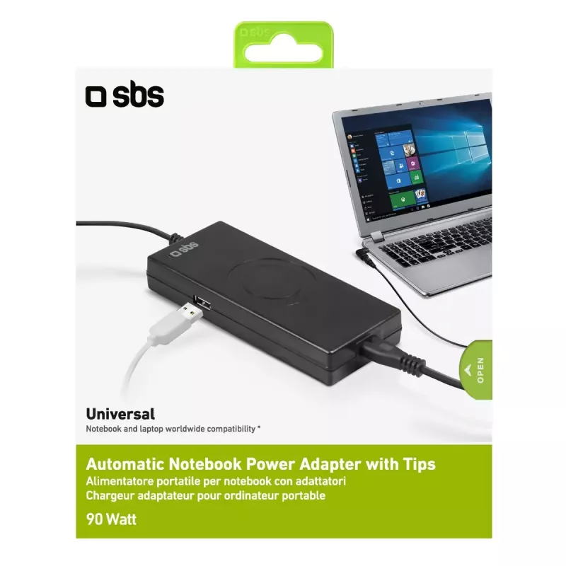 Voeding SBS draagbaar 90 W voor notebooks binnen zwart 2,2 m