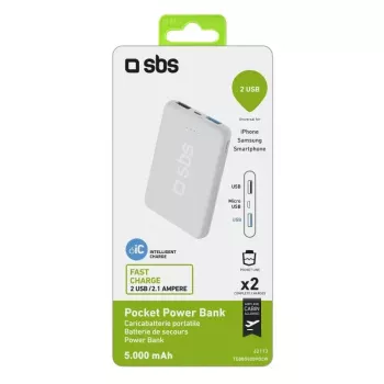 Draagbare powerbank SBS 5000 mAh, 5000 mAh accucapaciteit