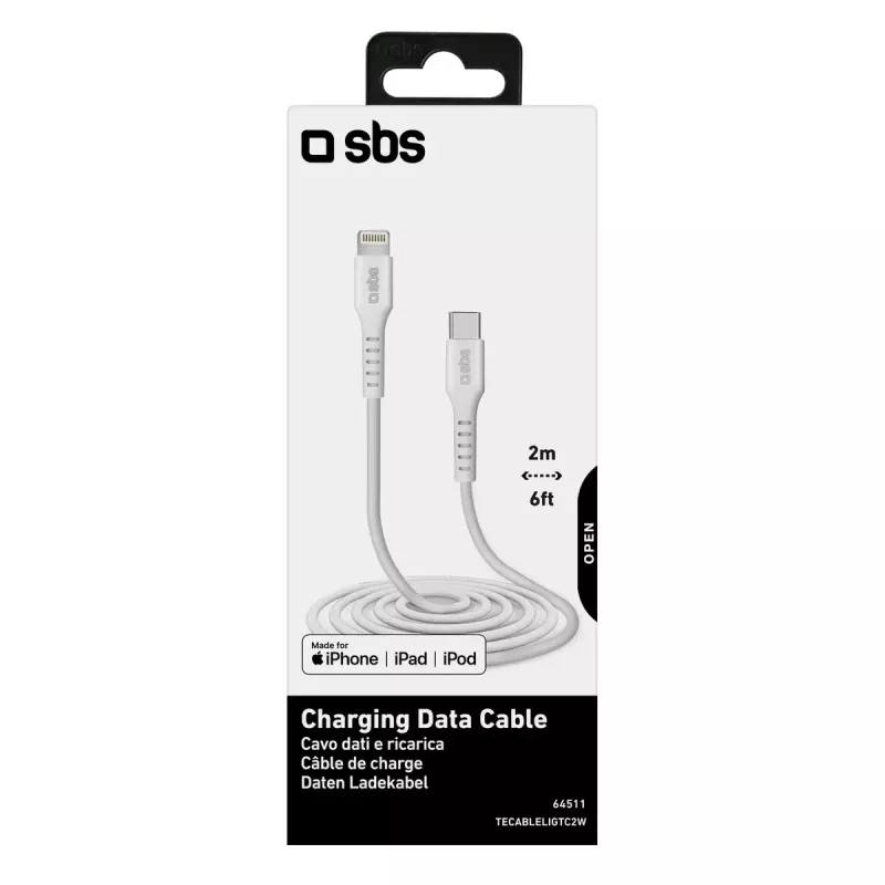 Lightning naar USB-C kabel SBS Mobile TECABLELIGTC2W — 2 m, wit
