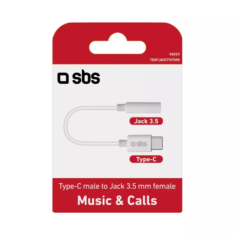 Mobiele kabel SBS TEINTJACKTYCFMW wit 0,09 m 3,5 mm USB-C