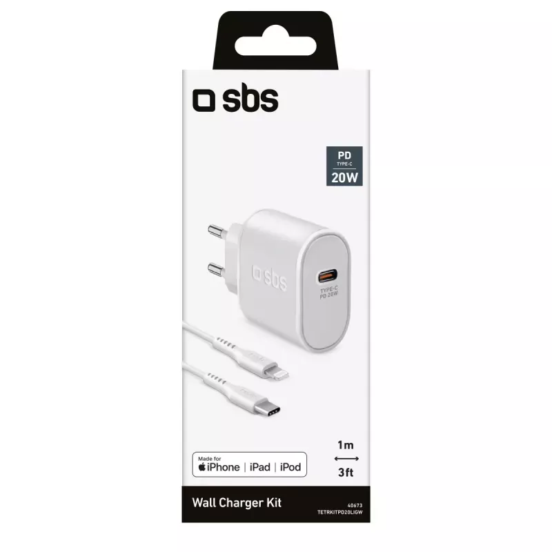 Oplader voor mobiele apparaten SBS TETRKITPD20LIGW snelopladen indoor wit