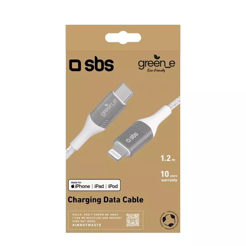 Lightning-kabel SBS GRECABLELIGTC12BW 1,2 m zilver wit