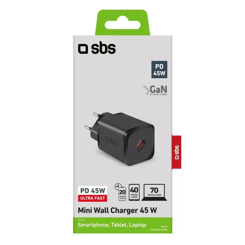 Oplader voor mobiele apparaten SBS TETRGAN1C45W snelladen binnen zwart