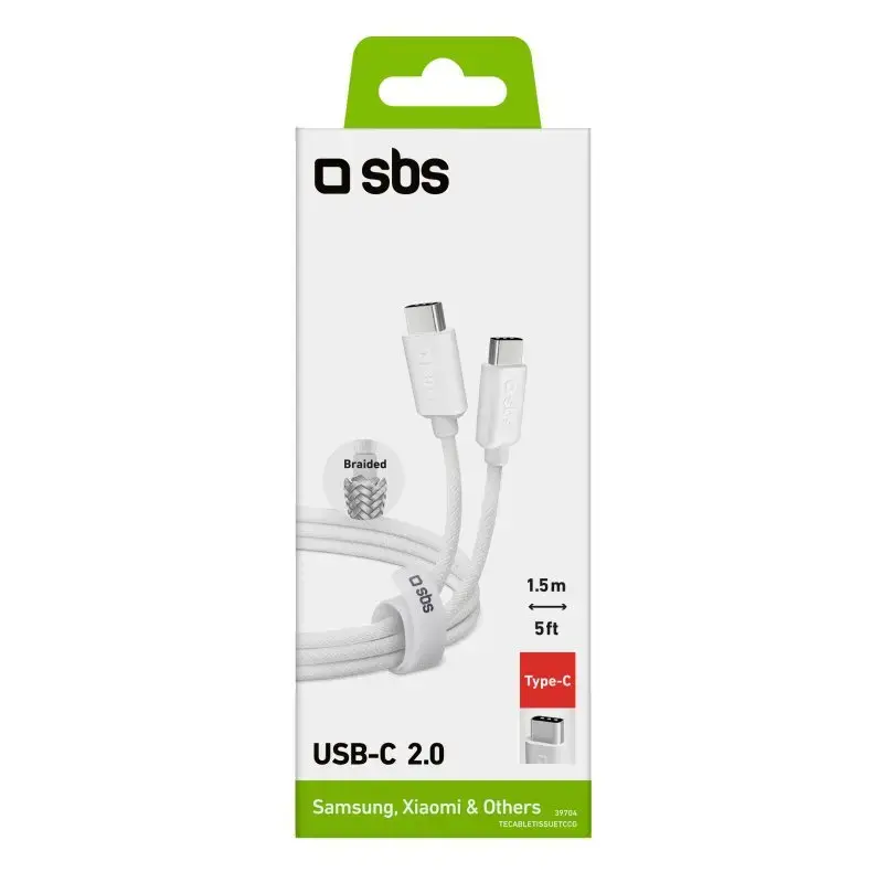 USB-C-naar-USB-C-kabel SBS Mobile TECABLETISSUETCCG, USB 2.0, 1,5 m, wit