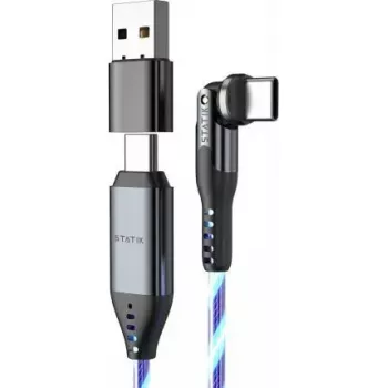 USB-C 2-in-1-kabel STATIK PowerPivot Pro 2 m draaibare stekker blauw lichtgevend