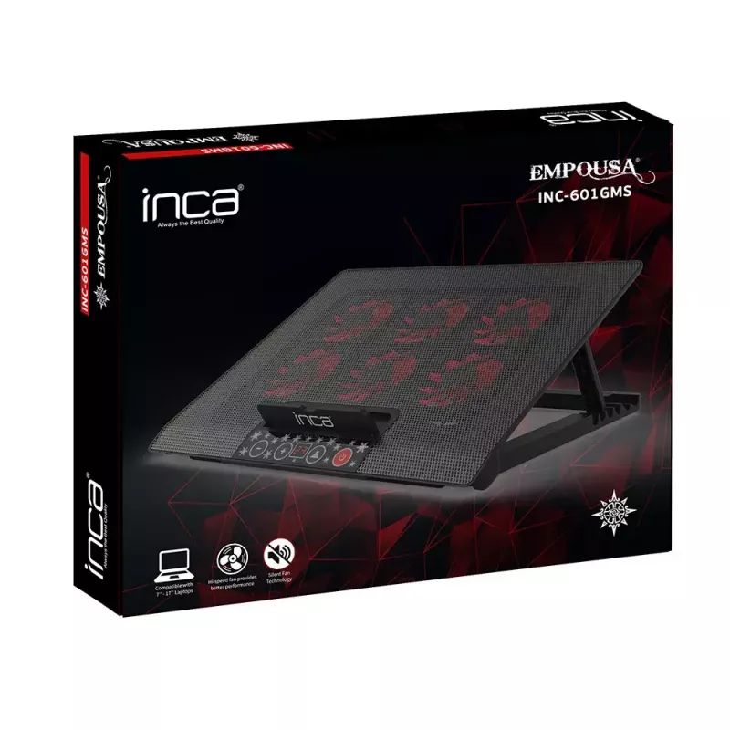 Laptop-koelpad Inca INC-601GMS 43,2 cm 6 ventilatoren USB Zwart