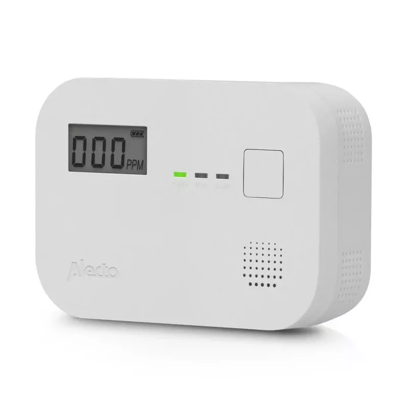 Koolmonoxidemelder Alecto COA3910 — elektrochemische CO-sensor, op batterijen, wit, 110×78×37 mm