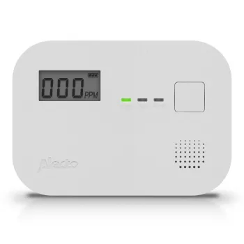 Koolmonoxidemelder Alecto COA3910 — elektrochemische CO-sensor, op batterijen, wit, 110×78×37 mm