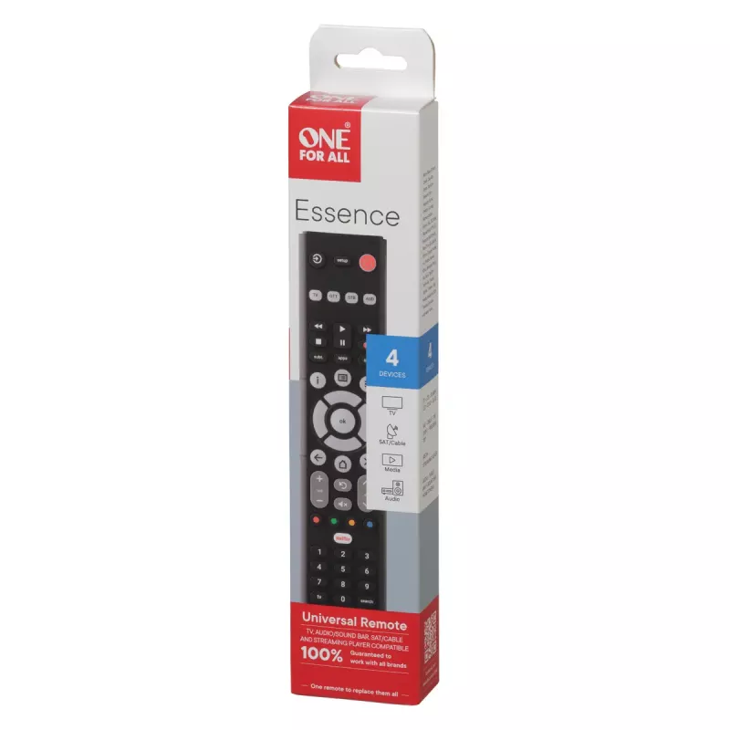 Universele afstandsbediening One For All Essence Basic 4 – IR-wireless, 52 toetsen, ondersteunt 4 apparaten