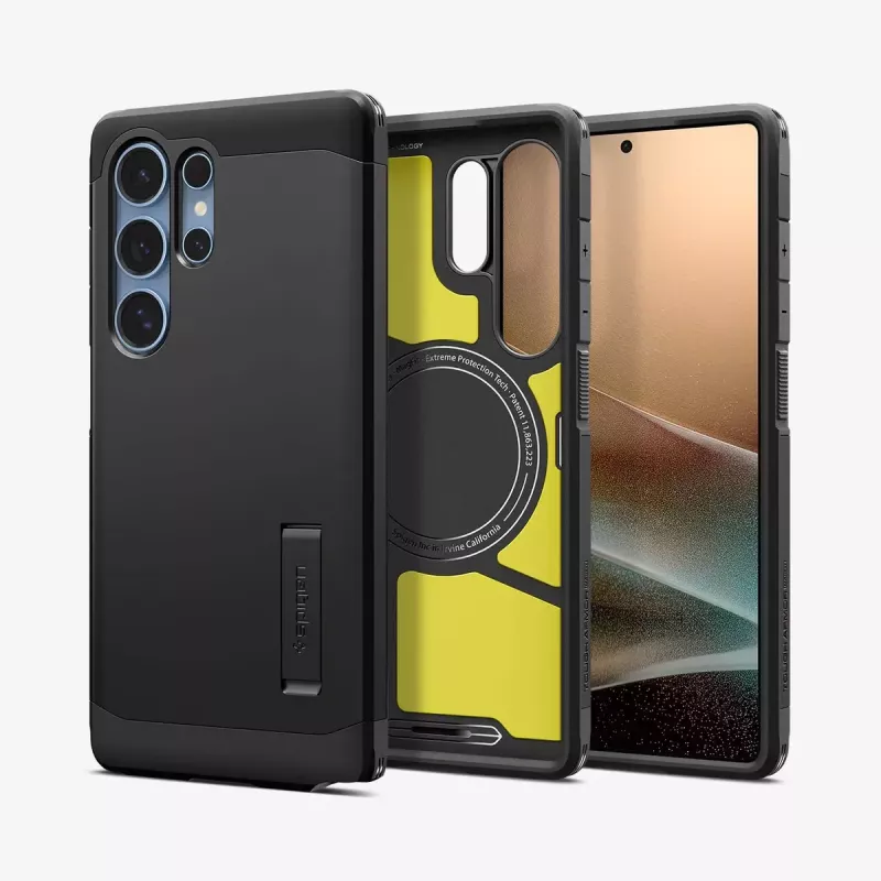 Hoesje Spigen Galaxy S25 Ultra Tough Armor AI zwart desktopstandaard