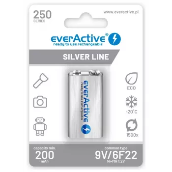 Oplaadbare batterijen everActive Ni-MH 6F22 9V 250 mAh Silver Line
