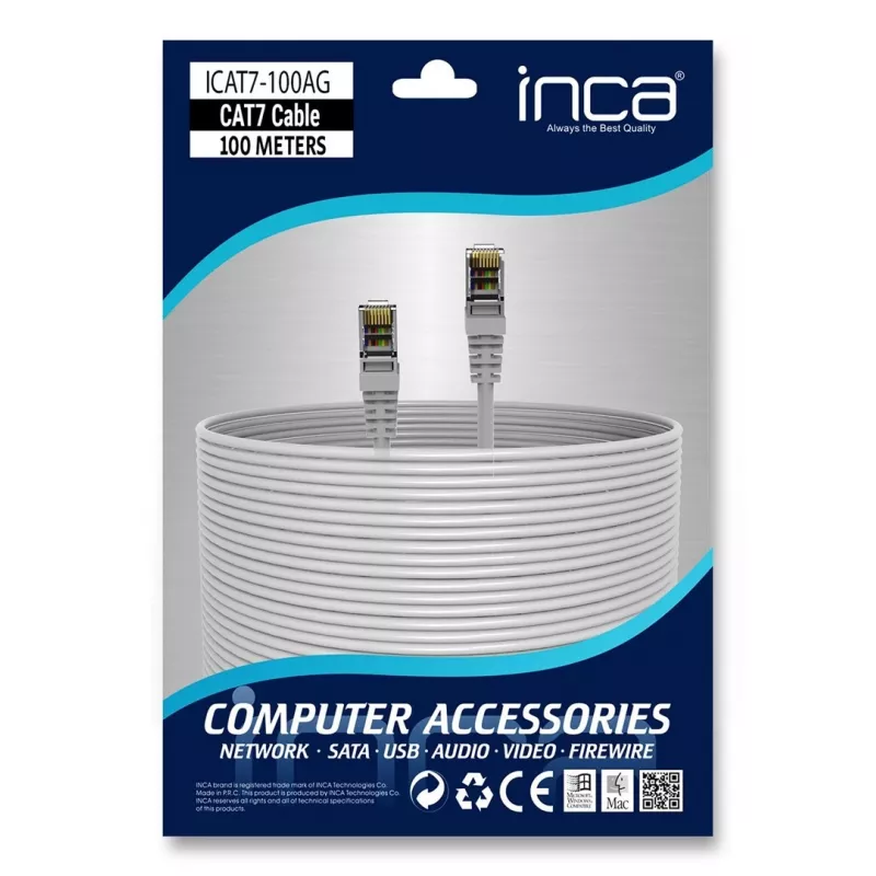 INCA Ethernet-kabel ICAT7-100AG S/FTP1 23 AWG CAT7-kabel - kabel - CAT 7-kabel/RJ45-stekker