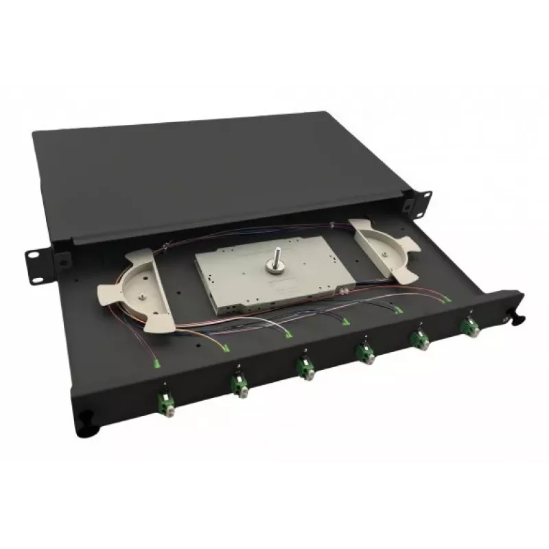 helos glasvezel 19 lasdoos 6 x LC/APC duplex OS2, lasgereed, zwart