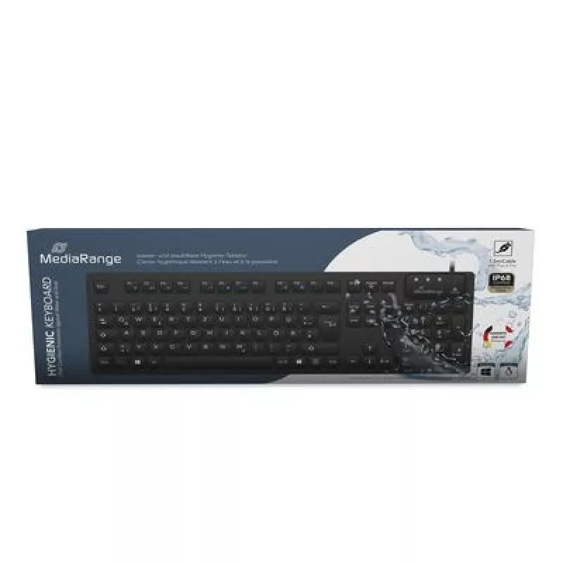 MediaRange bedrade hygiënetoetsenbord, QWERTZ, IP68, 1,5 m, zwart