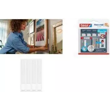 tesa Powerstrips CLICK klittenbandstrips MEDIUM Slim, wit voor het ophangen van foto's en platte wanddecoraties, - 1 stuk (77721-00030)