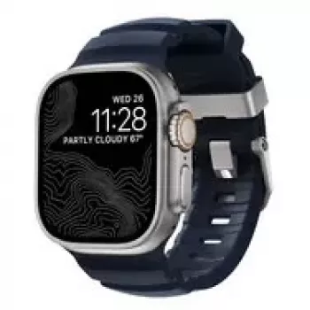 NOMAD Rocky Point Band - armband voor Apple Watch 46mm/49mm met FKM en titanium (Atlantic, natuurlijke hardware)
