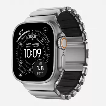 NOMAD Stratos Band - titanium armband voor Apple Watch 49mm met FKM (natuurkleurig titanium, zwart FKM)
