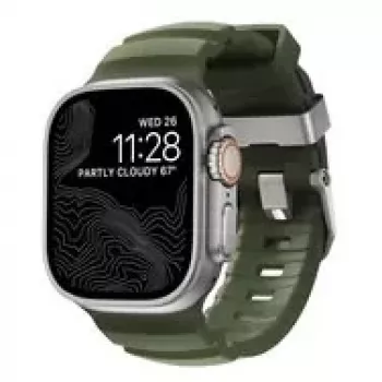 NOMAD Rocky Point Band - armband voor Apple Watch 46 mm/49 mm met FKM en titanium (forest, natuurkleurige hardware)