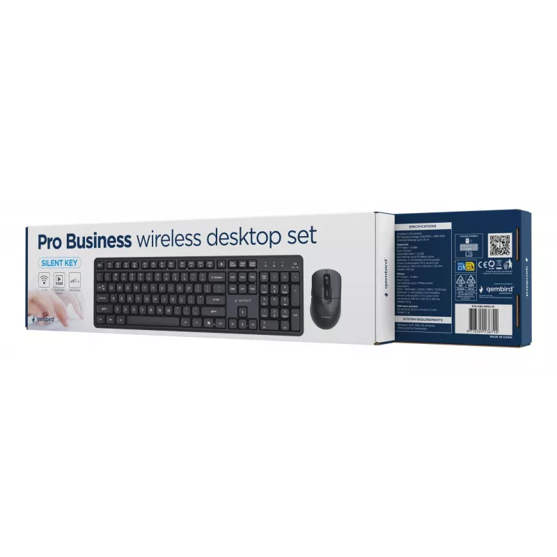 Gembird KBS-WMS-01 draadloze toetsenbord-muisset, Engels, zwart