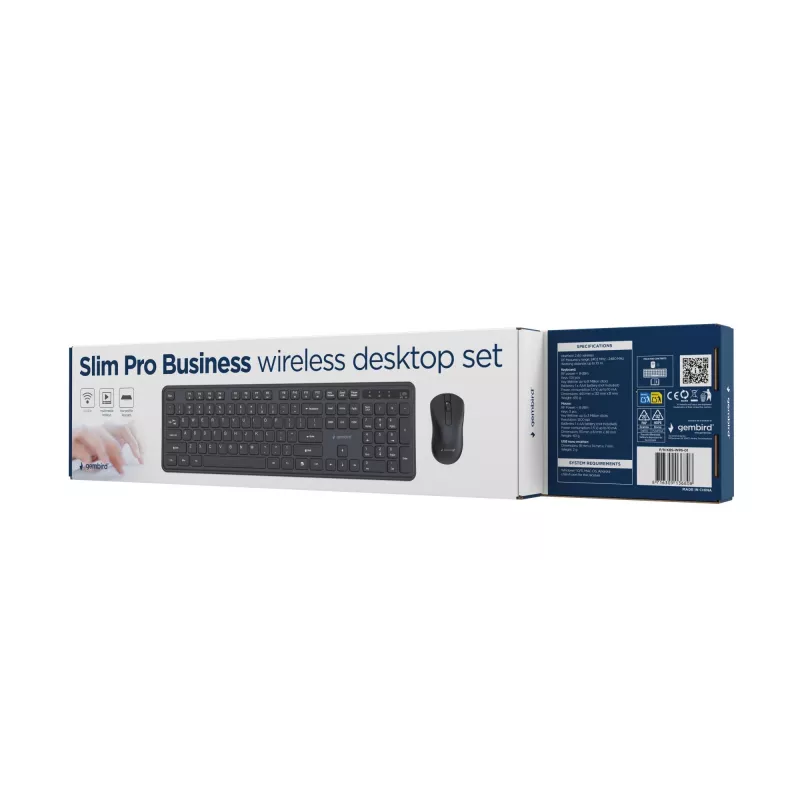 Gembird KBS-WPS-01 draadloze toetsenbord-muisset, Engels, zwart