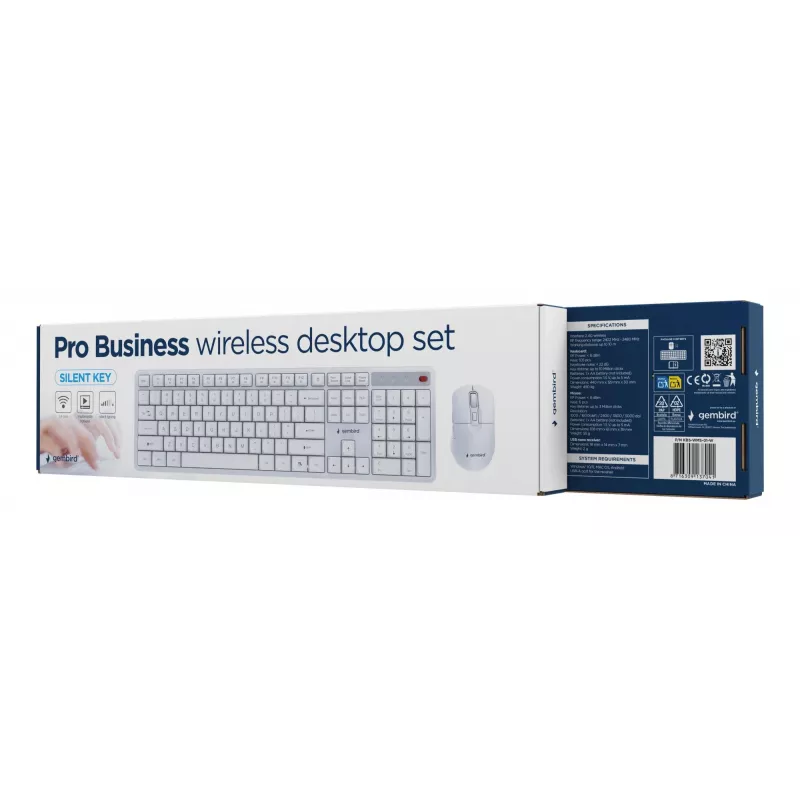 Toetsenbord + muis draadloos ENG/WIT KBS-WMS-01-W Gembird