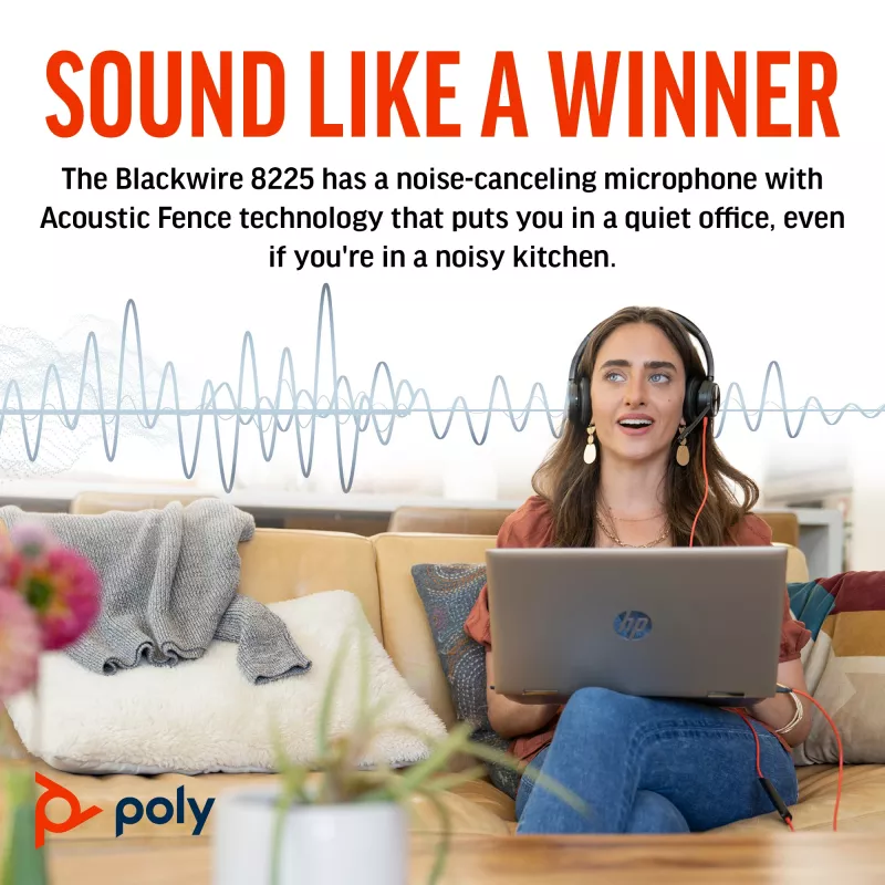 HP Poly Blackwire 8225 stereo USB-C headset +USB-C/A adapter