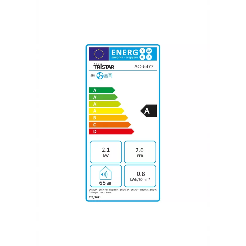 Tristar | Airconditioner | AC-5477 | Geschikt voor ruimtes tot 60 m³ | Aantal snelheden 2 | Ventilatorfunctie | wit