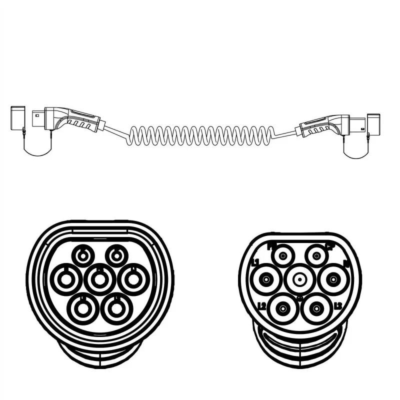 ROLINE E-auto laadkabel Type 2, 3-fasig, 480VAC (3P+N+E), 16 A, 11 kW, spiraalkabel, 3 m (19.08.0043)