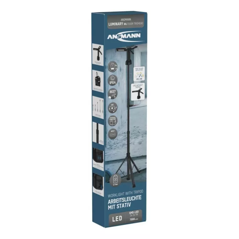 Ansmann werklicht Tiohead 7000R incl. tripod oplaadbaar (1600-0697)